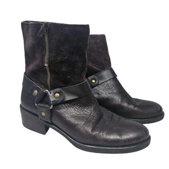 Franco Sarto 9 Black Leather Harness Boot Ankle Biker Moto Boho Western - Picture 1 of 4